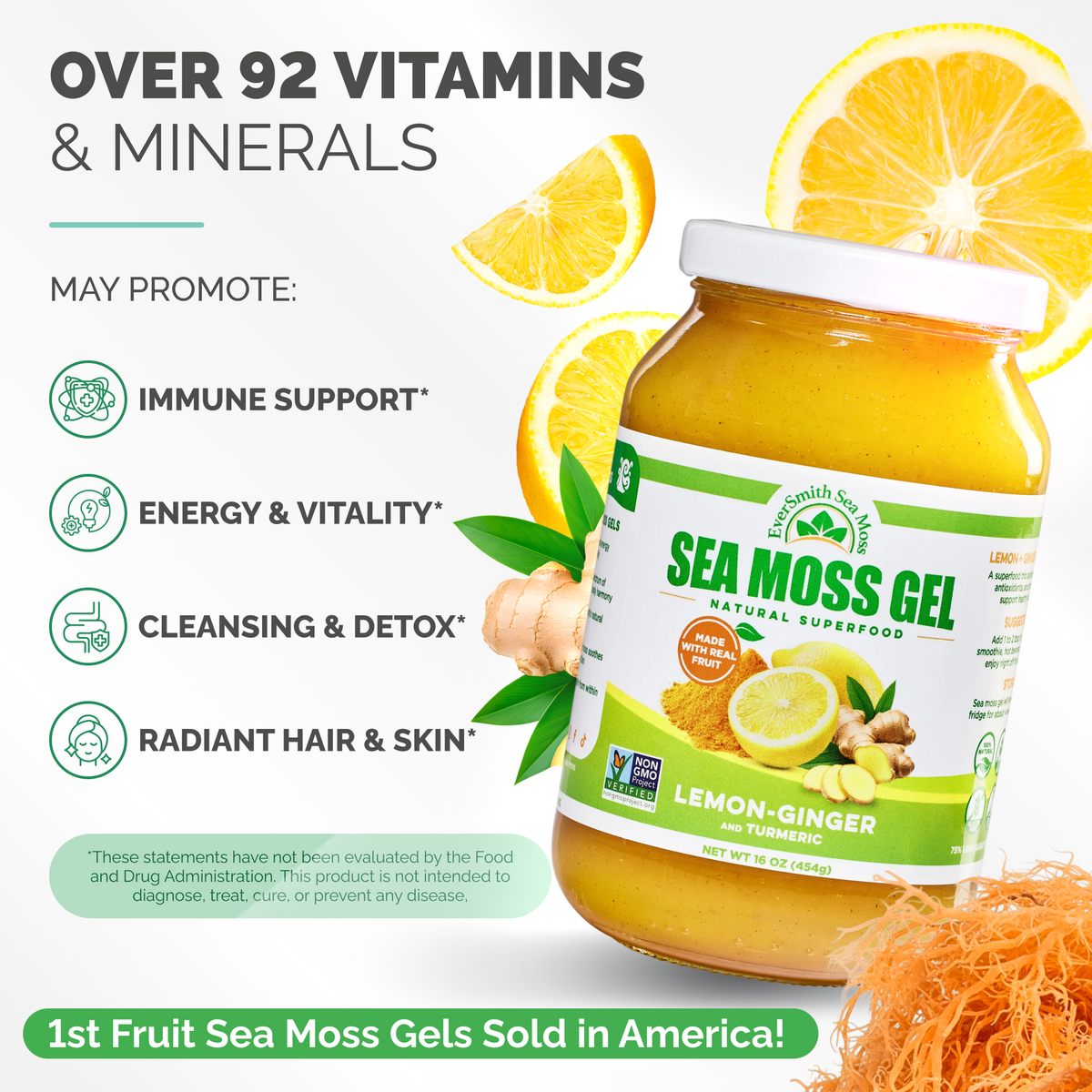 Wildcrafted Sea Moss Gel | Lemon Ginger | 9 FLAVORS | Irish Sea