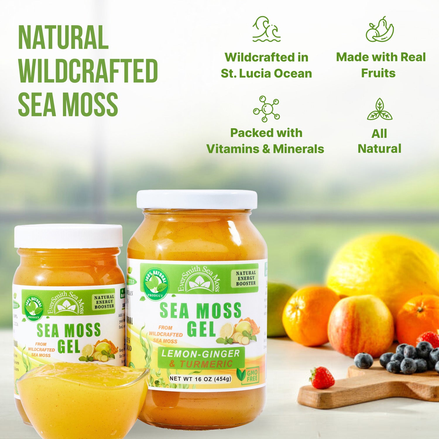 Lemon Ginger Sea Moss Gel + Turmeric (16 Ounce)