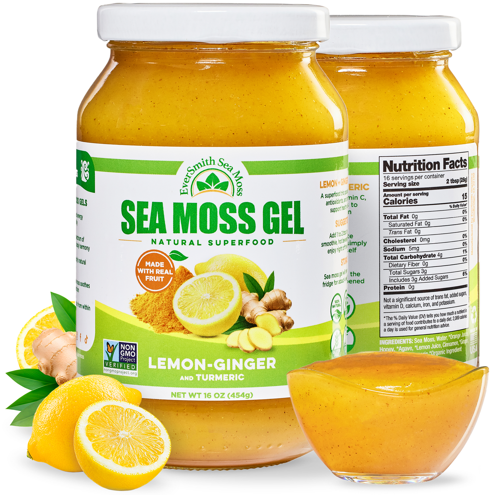 Lemon Ginger Sea Moss Gel + Turmeric (16 Ounce)