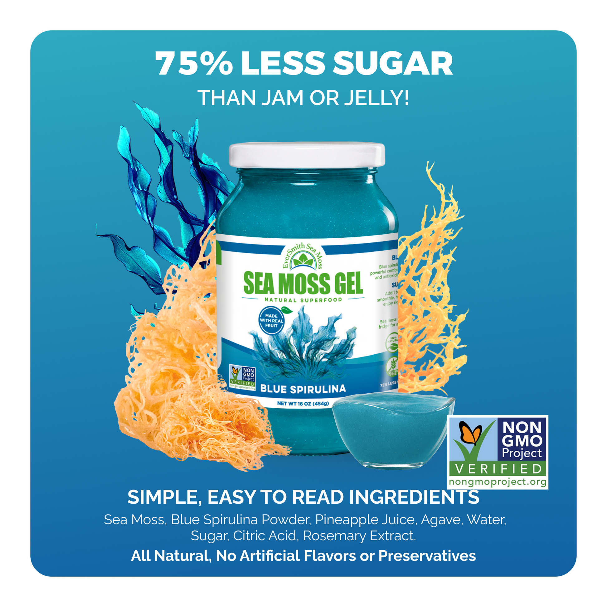 Blue Spirulina Sea Moss Gel (16 Ounce)