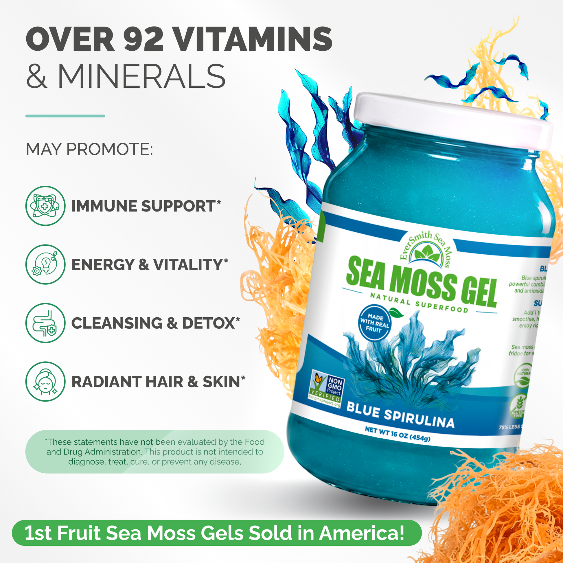 Blue Spirulina Sea Moss Gel (16 Ounce)