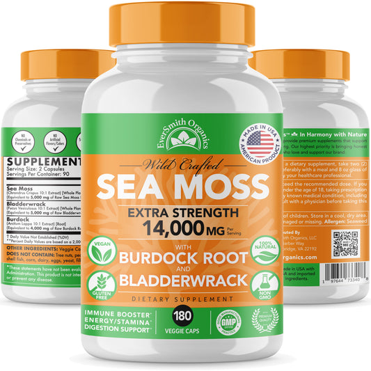 Sea Moss, Bladderwrack & Burdock Root Capsules (180-Count)