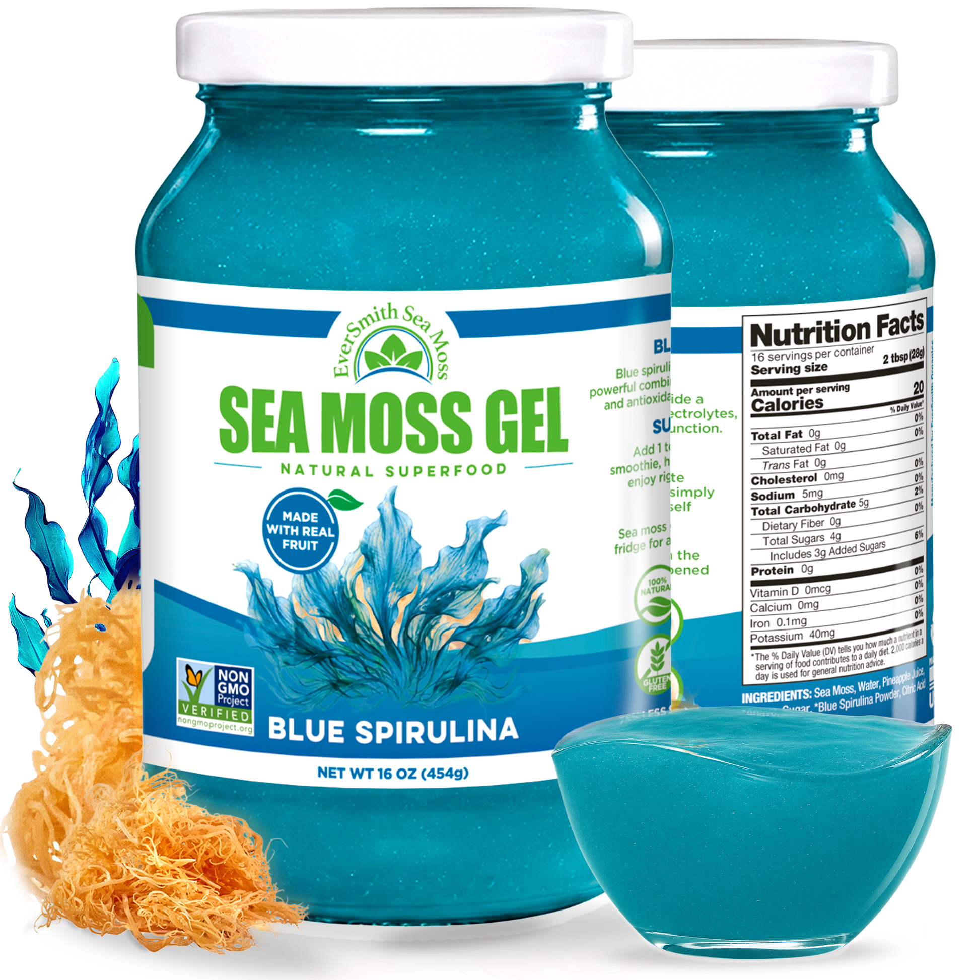 Blue Spirulina Sea Moss Gel (16 Ounce)